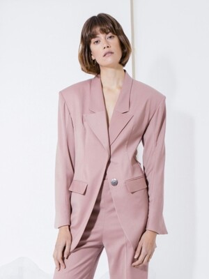 DRAPED BACK GIANT SHOULDER JACKET (PINK / BLACK)