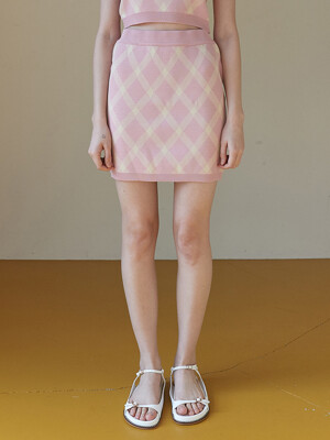 V. check knit skirt (pink)