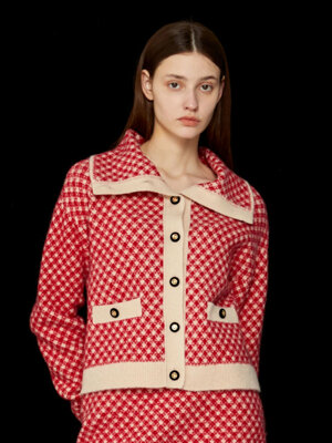 GINGHAM KNIT CARDIGAN - RED