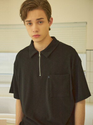 slab polo zipper half t-shirts(black)