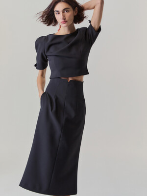 Portrait Suiting Midi Skirt_Black