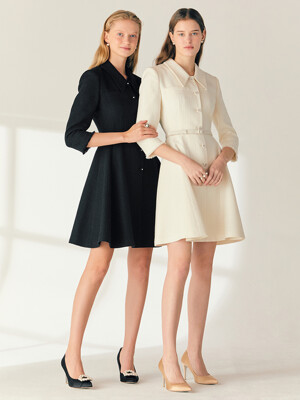 VIOLET Button-down tweed mini dress (Ivory/Black)