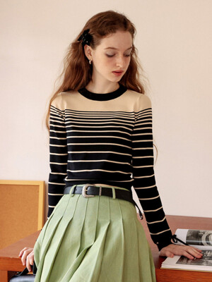 Cest_Stripe two tone sweater_BLACK
