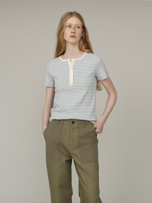 Ribbed button tee_blue stripe