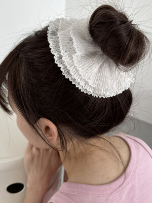 white lace pleats scrunchie - M size