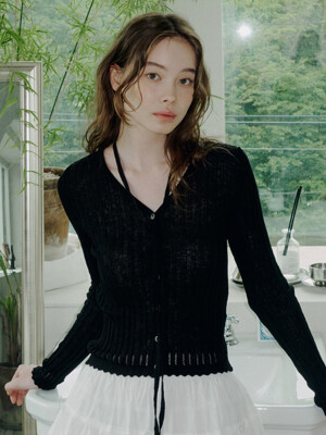 198 linen tie knit cardigan (black)