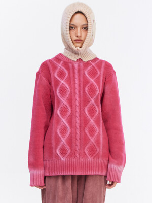 Heavy Wool Cable Knit Pink