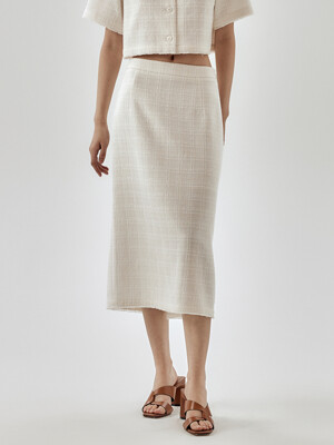 Fringe Tweed Midi Skirt