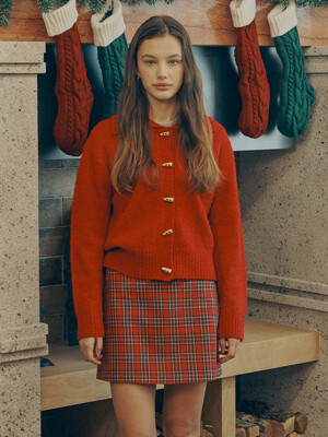 A BOUCLE DUFFLE KNIT CARDIGAN_RED