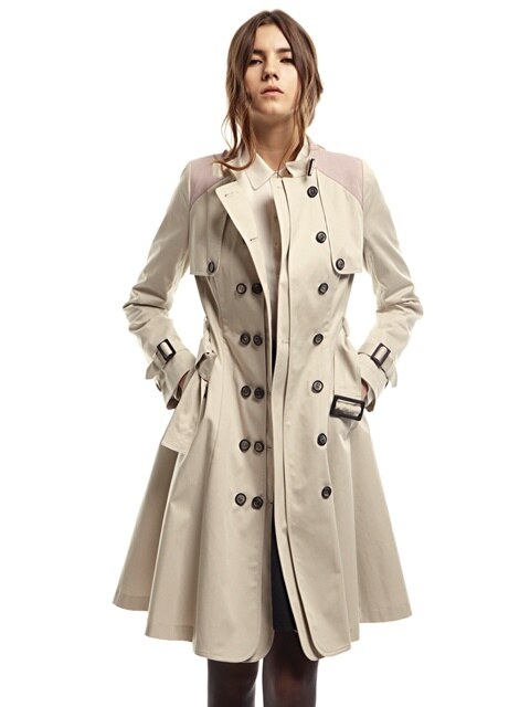 suede trimmed flared trench coat