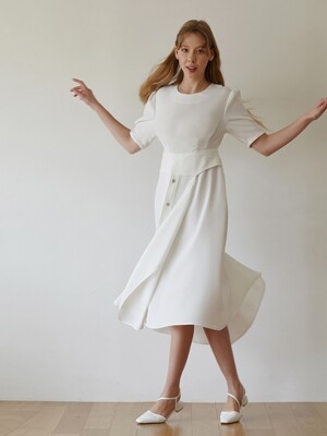 LAYERED BUTTON DRESS - WHITE