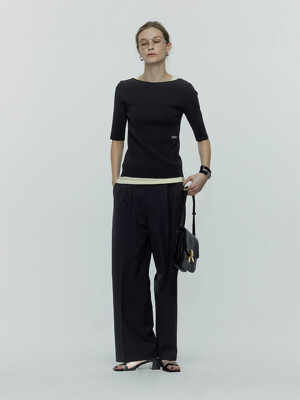 RELAX-RISED BACK TAP PANTS_BLACK