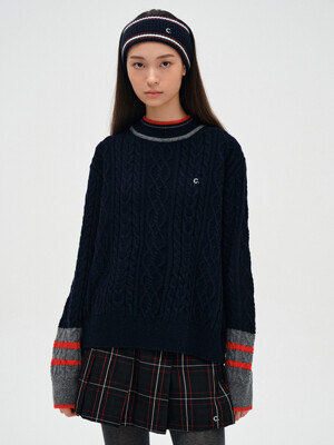[23FW clove] Cable Highneck Pullover (Navy)