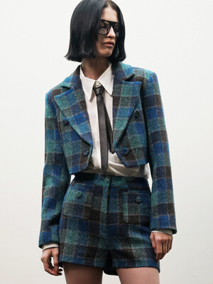 Check Tweed Cropped Spencer Jacket[Blue(WOMAN)]_UTO-FB07
