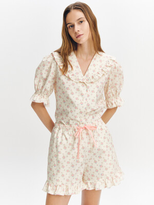 Frilly Flower Pajama Pair PINK
