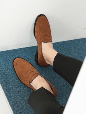 Round Penny Loafer Suede Brown#8152