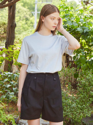 two tuck cargo wide short pants_black