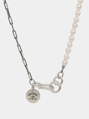 Half chain link necklace (Pearl) (925 silver)