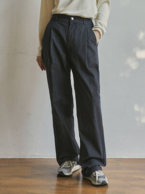 (W)Semi-Wide One-Tuck Denim Pants/3col