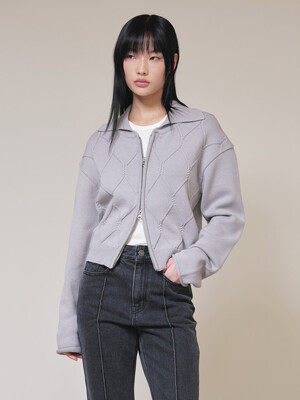 Zip Up Knit Cardigan in Grey VK4SD072-12