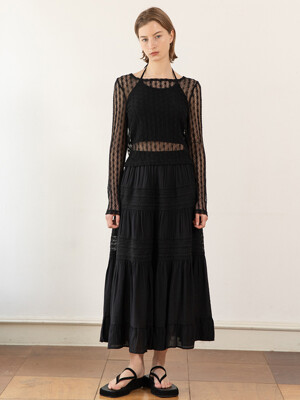 Lace banded skirt_Black