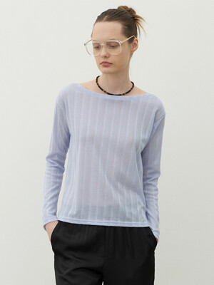 Urban See-through Boat Neck T-shirt Skyblue