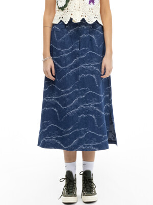 Wave Blue Denim Skirt