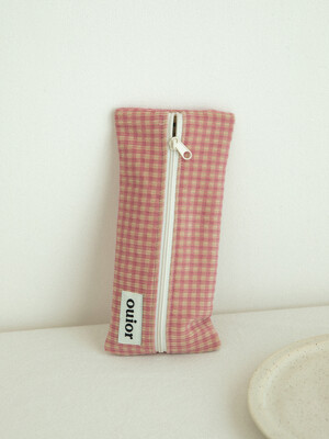 ouior flat pencil case - corduroy rose check (middle zipper)