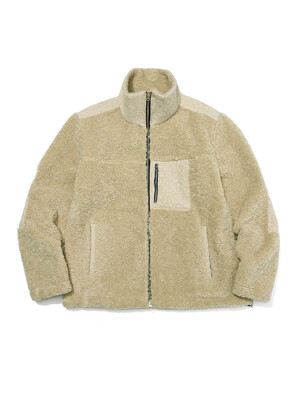 Paisley Patch Sherpa Fleece Jacket Beige