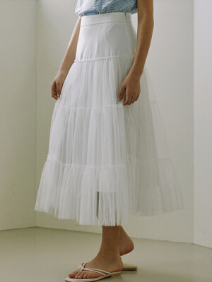 Tulle Layered Long Skirt - White