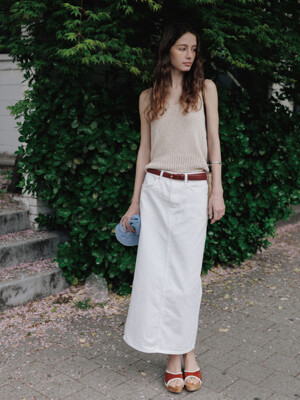 String Denim Skirt(White)