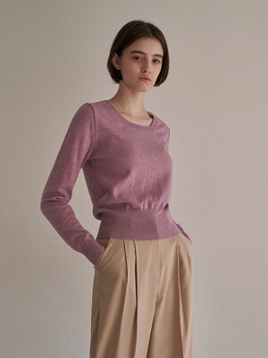 Simple u-neck short knit - lavender purple