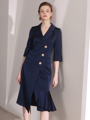 Kate / Tailored Collar Frill Detail Dress