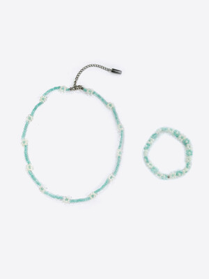 [단독][SET]cream mint flower bracelet & necklace