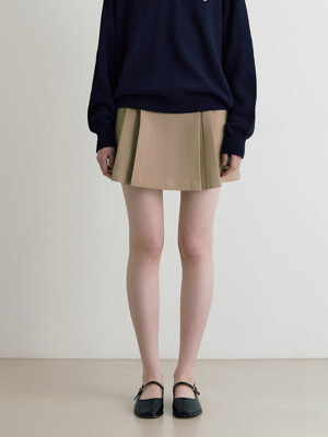 Two pintuck mini pleats skirt - beige