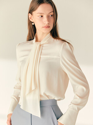 LISA High neck scarf detailed blouse (Butter/Ivory)