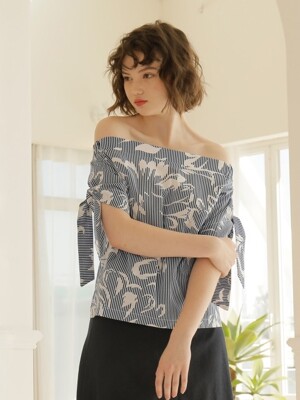 TIED SLEEVE OFFSHOULDER BLOUSE_NAVY