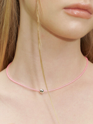 Silver Ball Pink Beads Necklace