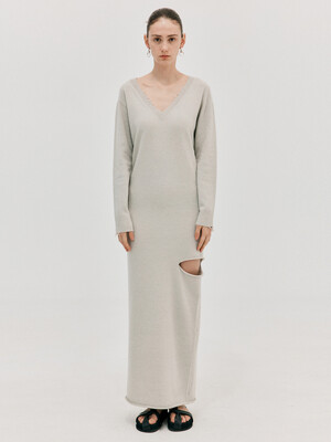 Cashmere Slit Knit Dress_Light Grey