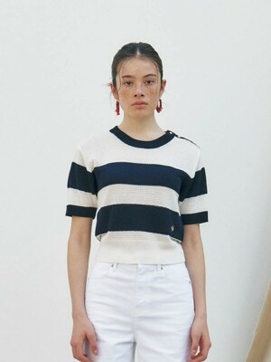 Linen Blend Summer Sweater, Navy Stripe