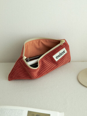 ouior flat pencil case - corduroy brick red (topside zipper)