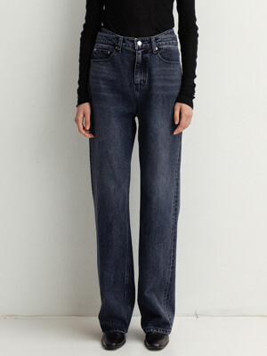 double waist-band denim pants (navy)