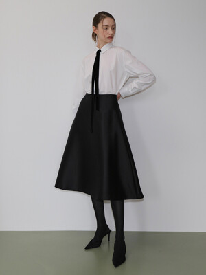 Mikado silk  A-line  Skirt  BLACK