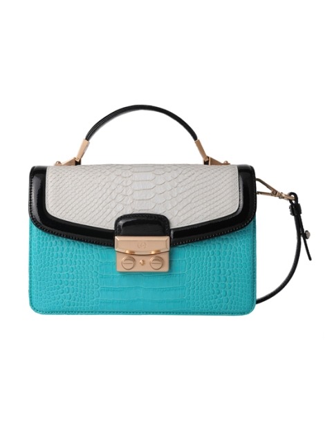 BLAIR CROCO & WILD SNAKE & PATENT  SHOULDER BAG - MINT MULTI