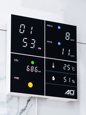 국산 플라이토 AO LED 미세먼지 측정기 온습도 시계