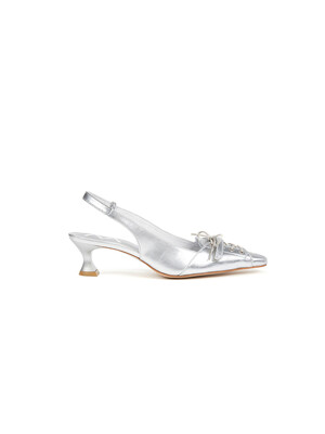LACE-UP POINTY HEEL, SILVER