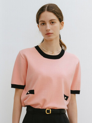 Rachel Classic Button Knit_Pink Black
