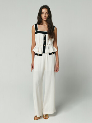LINE CONTRATED WIDE PANTS - IVORY