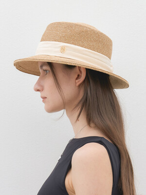 raffia boater hat (C046_ivorywhite)