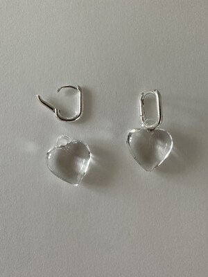 [925silver] Clear heart earring